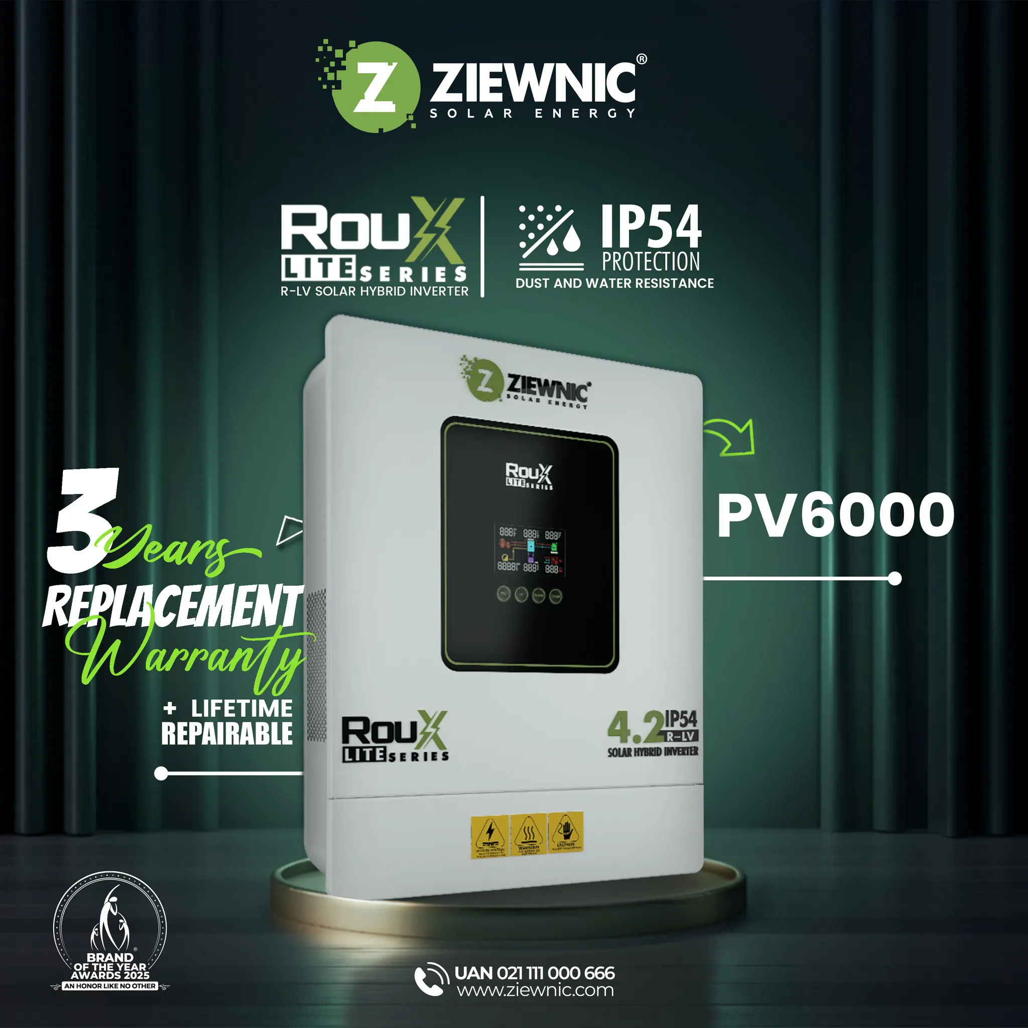 Ziewnic Roux Lite Series IP54 4.2KW (PV6000) IP54 Solar Inverter Brand Warranty