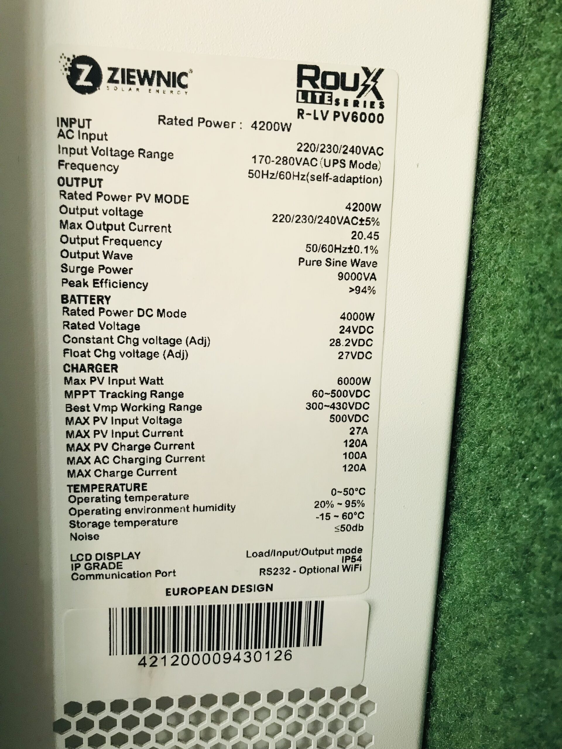 ZIEWNIC SOLAR INVERTER IP54 4.2kw - Image 3